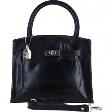 Ashwood Leather Compact Structured Handbag with Detachable Crossbody Strapin Black: C-75