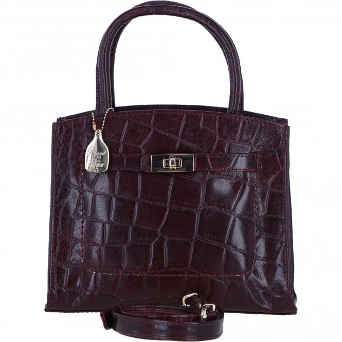 Ashwood Leather Compact Structured Handbag with Detachable Crossbody Strapin Bordo/Croc: C-75