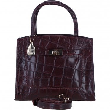 Ashwood Leather Compact Structured Handbag with Detachable Crossbody Strapin Bordo/Croc: C-75