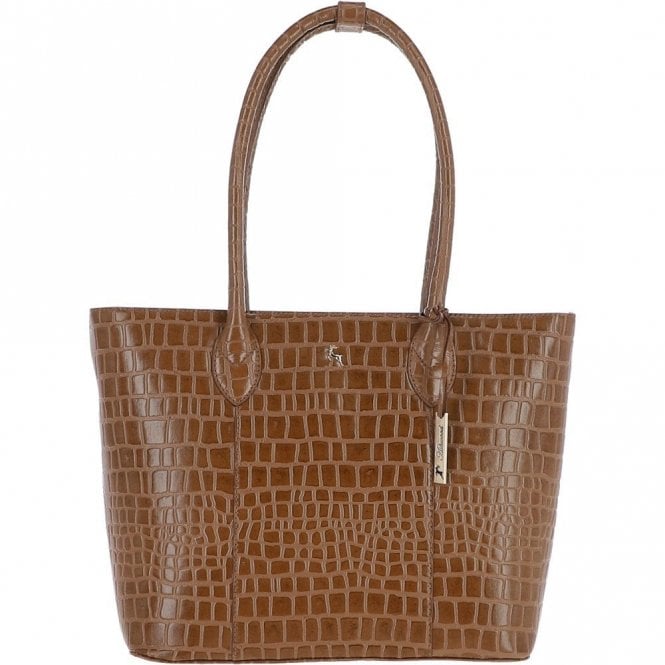 Ashwood Leather Crocodile Print Shopper Bag Tan: C-56