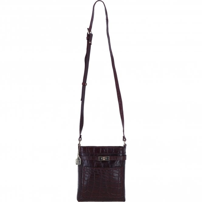Ashwood Leather Crossbody Bag with Adjustable Strap in Bordo/Croc: C-71