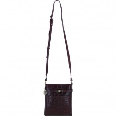 Ashwood Leather Crossbody Bag with Adjustable Strap in Bordo/Croc: C-71