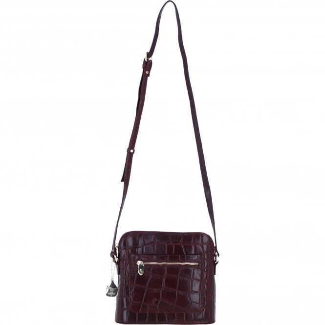 Ashwood Leather Crossbody Bag with Adjustable Strap in Bordo/Croc: C-72