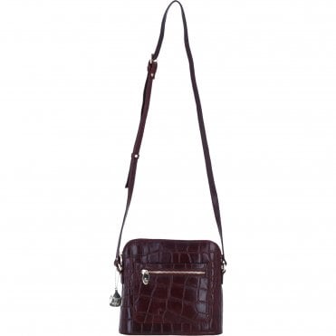 Ashwood Leather Crossbody Bag with Adjustable Strap in Bordo/Croc: C-72
