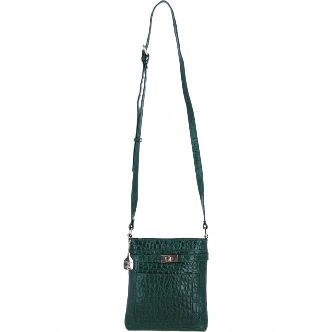 Ashwood Leather Crossbody Bag with Adjustable Strap in Green/Croc: C-71