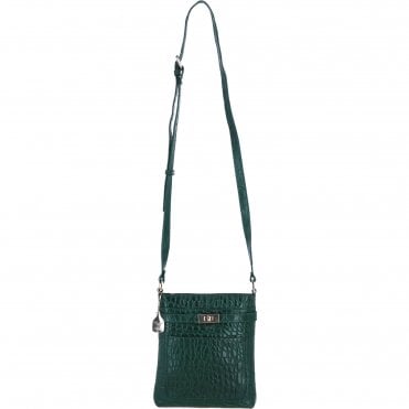 Ashwood Leather Crossbody Bag with Adjustable Strap in Green/Croc: C-71