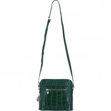 Ashwood Leather Crossbody Bag with Adjustable Strap in Green/Croc: C-72