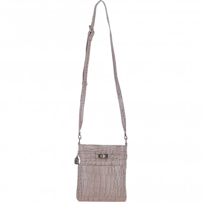 Ashwood Leather Crossbody Bag with Adjustable Strap in Mushroom/Croc: C-71