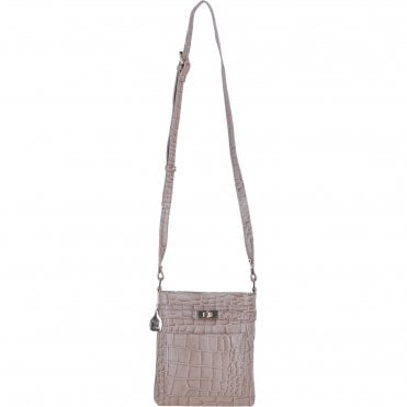 Ashwood Leather Crossbody Bag with Adjustable Strap in Mushroom/Croc: C-71