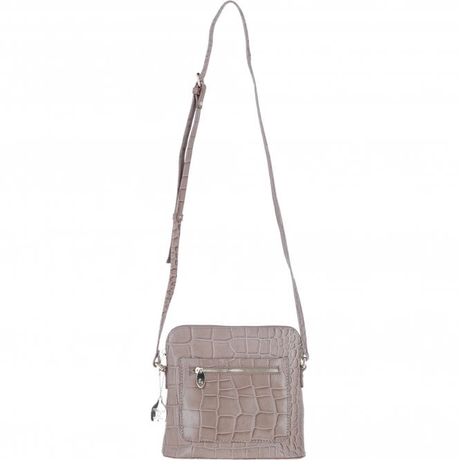 Ashwood Leather Crossbody Bag with Adjustable Strap in Mushroom/Croc: C-72