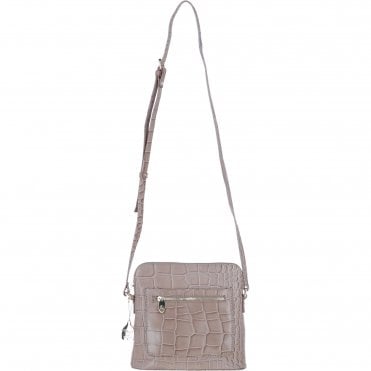 Ashwood Leather Crossbody Bag with Adjustable Strap in Mushroom/Croc: C-72