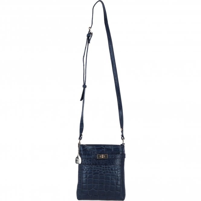 Ashwood Leather Crossbody Bag with Adjustable Strap in Navy/Croc: C-71