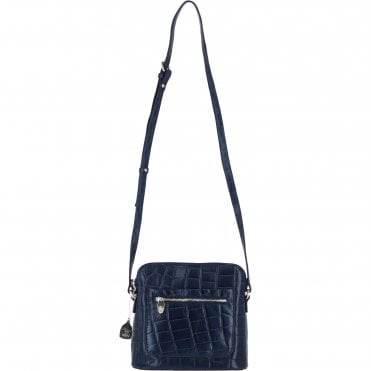 Ashwood Leather Crossbody Bag with Adjustable Strap in Navy/Croc: C-72