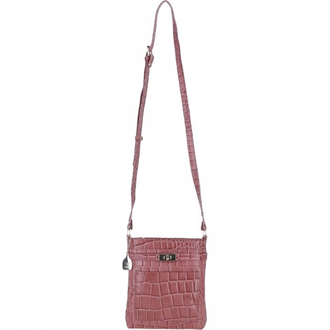 Ashwood Leather Crossbody Bag with Adjustable Strap in Rosa/Croc: C-71