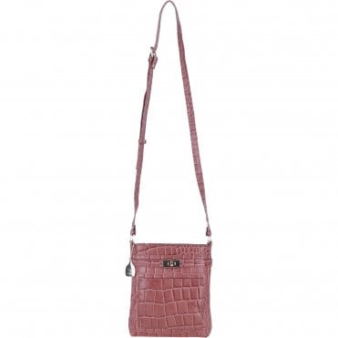 Ashwood Leather Crossbody Bag with Adjustable Strap in Rosa/Croc: C-71