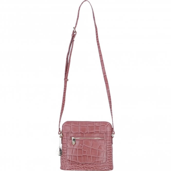 Ashwood Leather Crossbody Bag with Adjustable Strap in Rosa/Croc: C-72