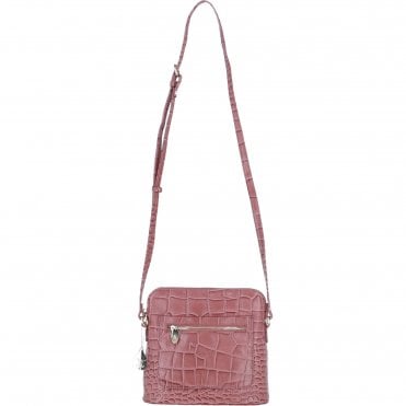 Ashwood Leather Crossbody Bag with Adjustable Strap in Rosa/Croc: C-72