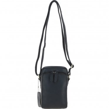 Leather Crossbody Smartphone Bag Black: K-41