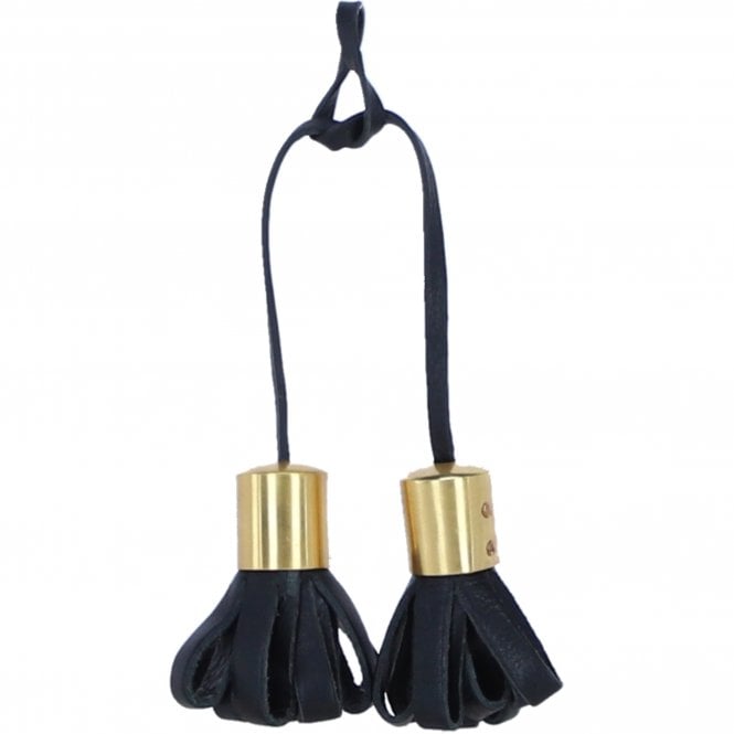 Ashwood Leather Double Tassel Bag Charm in Black: L-40