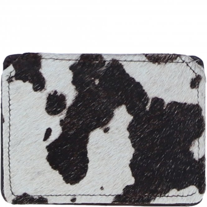 Ashwood Leather Hair-on-Hide Card Holder Wallet with Stud Fastening in Brown: H-59
