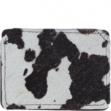 Ashwood Leather Hair-on-Hide Card Holder Wallet with Stud Fastening in Brown: H-59