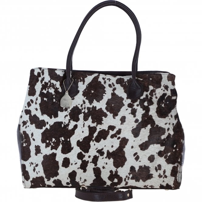 Ashwood Leather Hair-on-Hide Large Handbag with Detachable Strap in Brown: H-55
