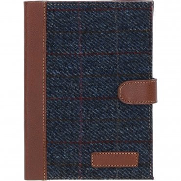 Ashwood Leather & Harris Tweed® Cloth A5 Notebook Tan/Navy: TW-19-011-TN