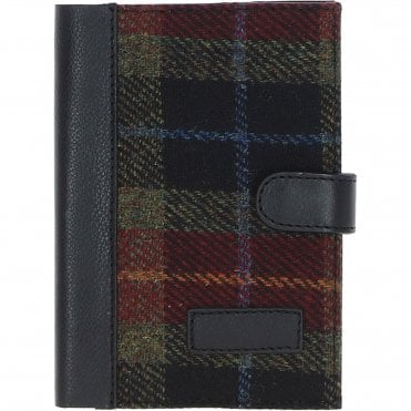 Ashwood Leather & Harris Tweed® Cloth A6 Notebook Black/Green/Red: TW-18-07-BR