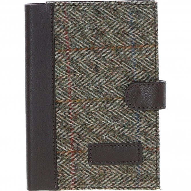 Ashwood Leather & Harris Tweed® Cloth A6 Notebook Brown/Green: TW-18-09-BG
