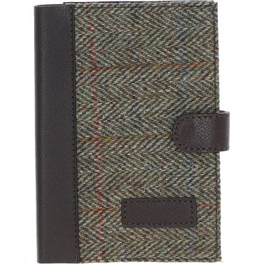 Ashwood Leather & Harris Tweed® Cloth A6 Notebook Brown/Green: TW-18-09-BG