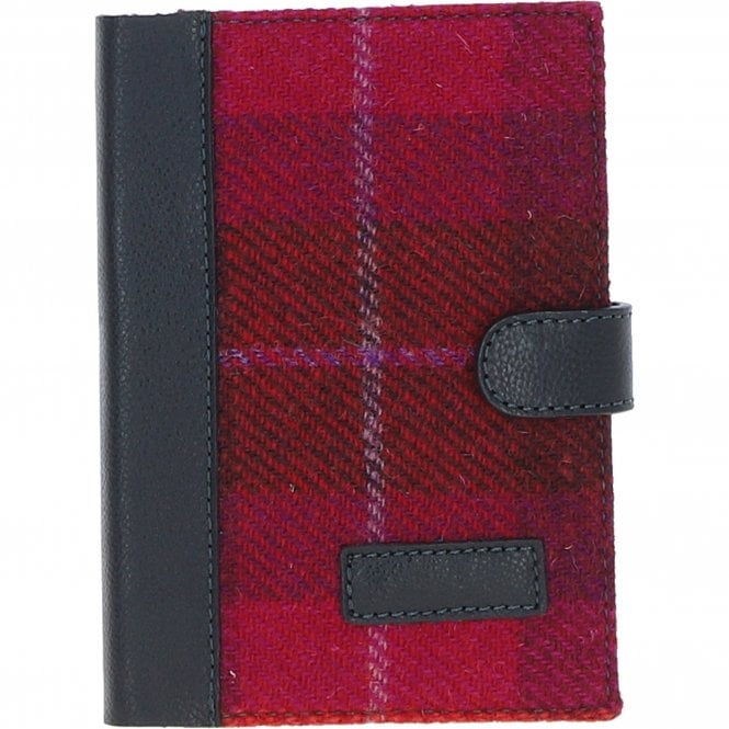 Ashwood Leather & Harris Tweed® Cloth A6 Notebook Navy/Pink: TW-18-06-NP