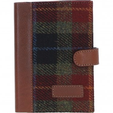 Ashwood Leather & Harris Tweed® Cloth A6 Notebook Tan/Green/Red: TW-18-08-TR
