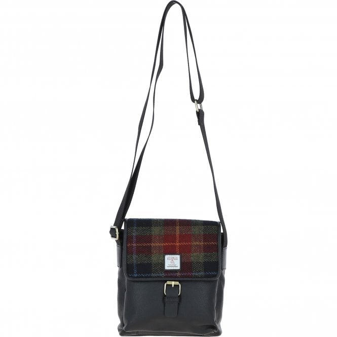 Ashwood Leather & Harris Tweed® Cloth Bodybag Black/Green/Red: TW-41-07-BR