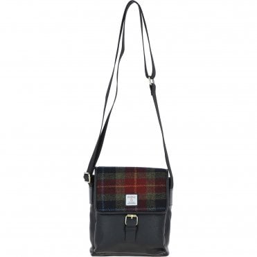 Ashwood Leather & Harris Tweed® Cloth Bodybag Black/Green/Red: TW-41-07-BR