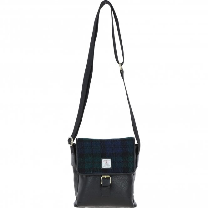 Ashwood Leather & Harris Tweed® Cloth Bodybag Black/Watch: TW-41-03-BW