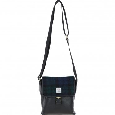 Ashwood Leather & Harris Tweed® Cloth Bodybag Black/Watch: TW-41-03-BW