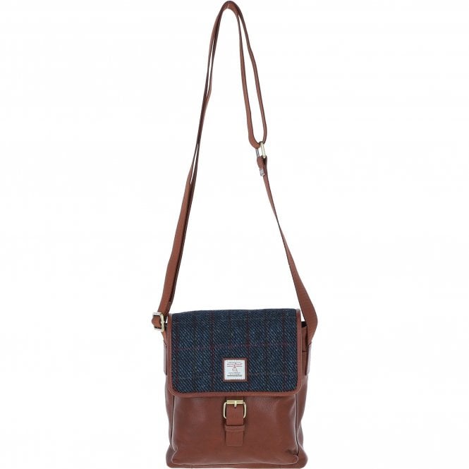 Ashwood Leather & Harris Tweed® Cloth Bodybag Tan/Navy: TW-41-11-TN