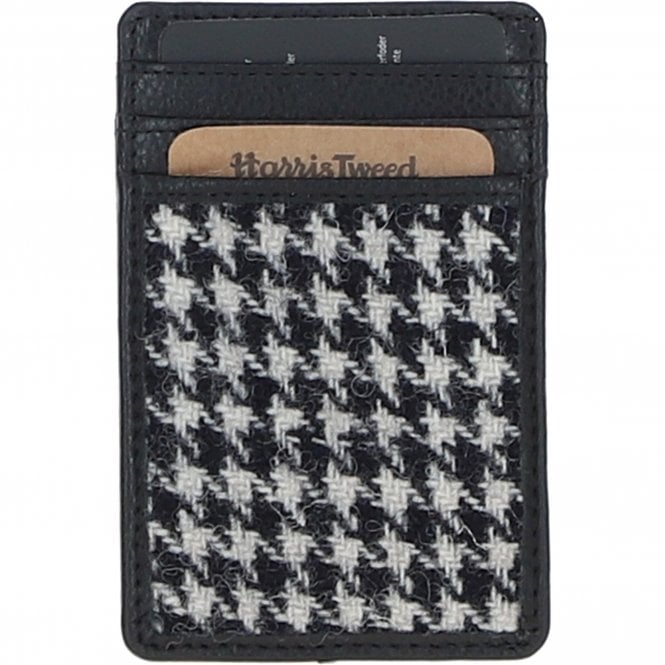 Ashwood Leather & Harris Tweed® Cloth Card Holder Black/White: TW-15-012-BW