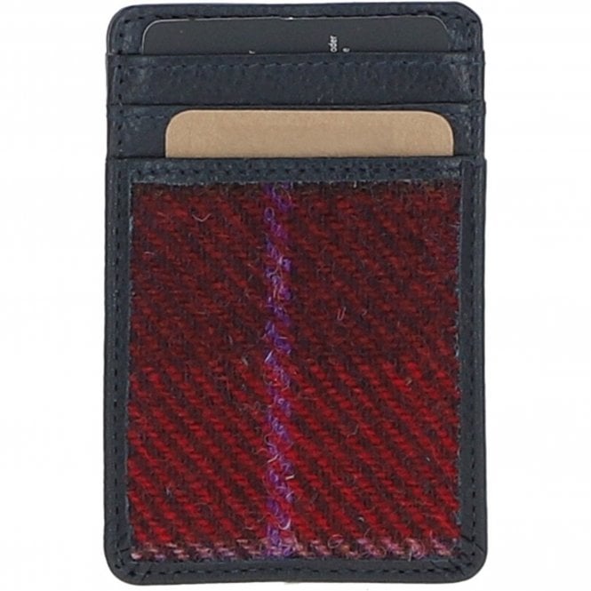 Ashwood Leather & Harris Tweed® Cloth Card Holder Navy/Pink: TW-15-06-NP