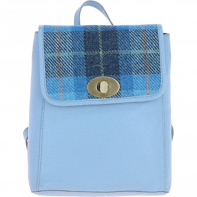 Ashwood Leather & Harris Tweed® Cloth Compact Backpack Baby-blue/Blue: TW-65-19-BB