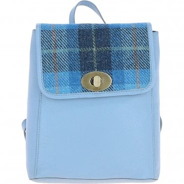 Ashwood Leather & Harris Tweed® Cloth Compact Backpack Baby-blue/Blue: TW-65-19-BB