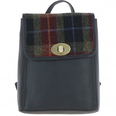 Ashwood Leather & Harris Tweed® Cloth Compact Backpack Black/Green/Red: TW-65-07-BR