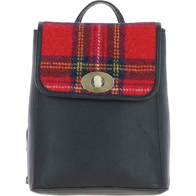 Ashwood Leather & Harris Tweed® Cloth Compact Backpack Black/Red: TW-65-14-BR