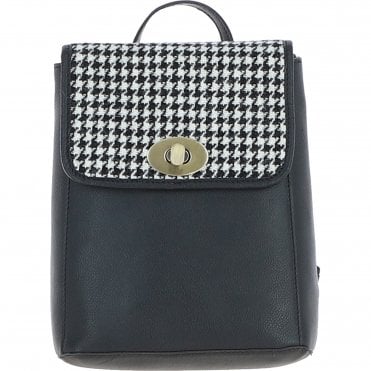 Ashwood Leather & Harris Tweed® Cloth Compact Backpack Black/White: TW-65-12-BW