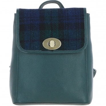 Ashwood Leather & Harris Tweed® Cloth Compact Backpack Green/Watch: TW-65-18-GW