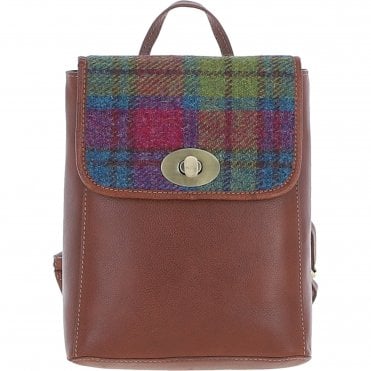 Ashwood Leather & Harris Tweed® Cloth Compact Backpack Tan/Purple: TW-65-13-TP