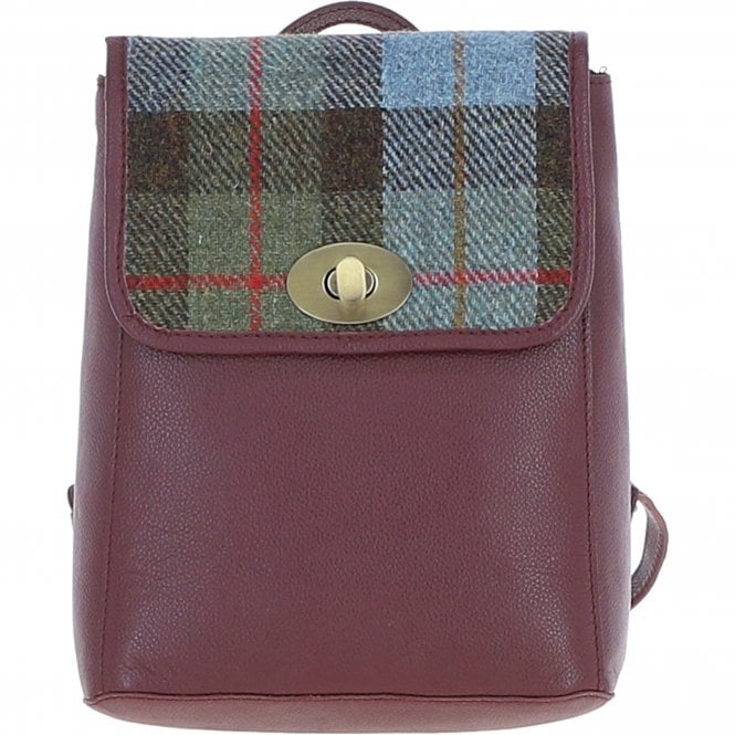 Ashwood Leather & Harris Tweed® Cloth Compact Backpack Wine/Mcload: TW-65-17-WM