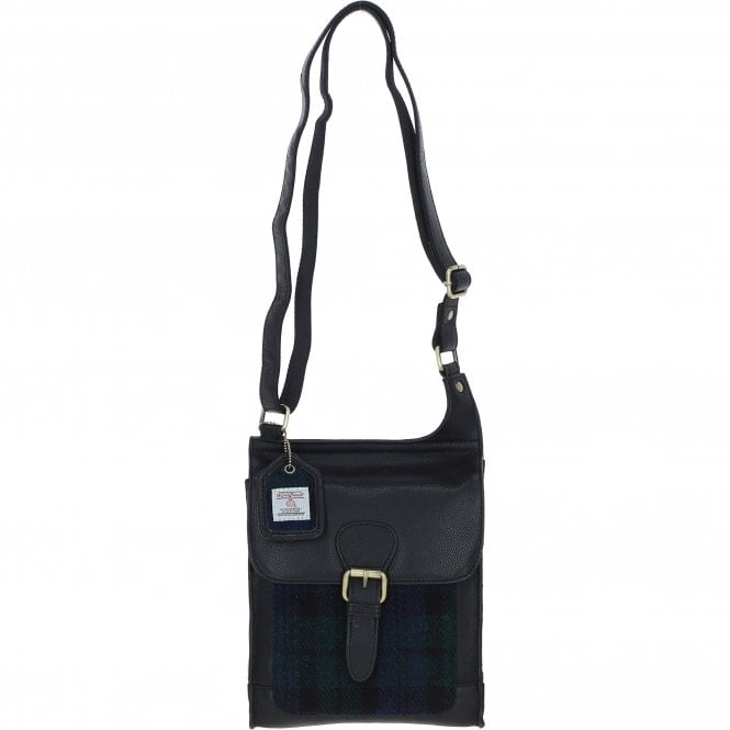 Ashwood Leather & Harris Tweed® Cloth Crossbody Bag Black/Watch: TW-24-03-BW