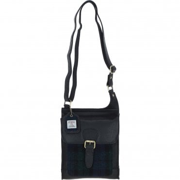 Ashwood Leather & Harris Tweed® Cloth Crossbody Bag Black/Watch: TW-24-03-BW