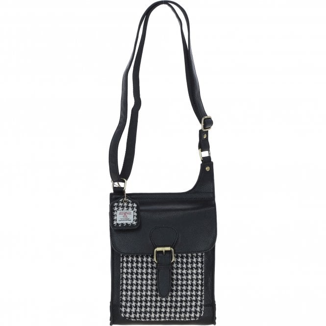 Ashwood Leather & Harris Tweed® Cloth Crossbody Bag Black/White: TW-24-012-BW